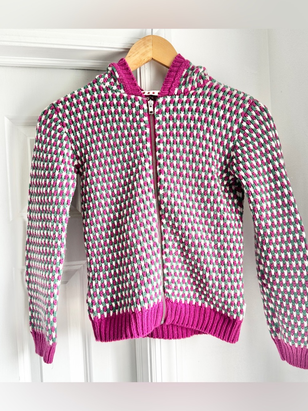 MARNI Pink Multi-Color Zip Front Knit Hoodie